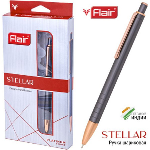 Ручка шариковая автоматическая Flair STELLAR, синяя, цв. корпуса графит, футляр