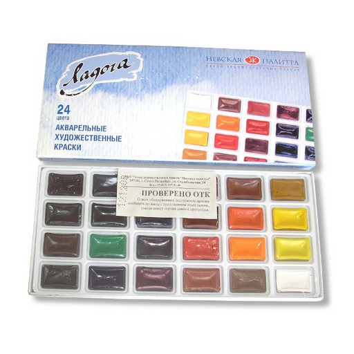 Набор акварельных худ. красок ЛАДОГА, 24 цвета, кювета 2.5 мл, картонная упаковка