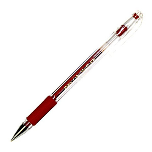 Ручка гелевая 0,5 мм красная Crown Hi-Jell Grip Color, резиновый грип, металический наконечник