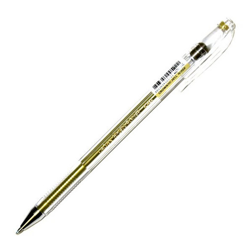 Ручка гелевая 0,7 мм золотая Crown Hi-Jell Metallic, рифленый грип, метал. наконечник