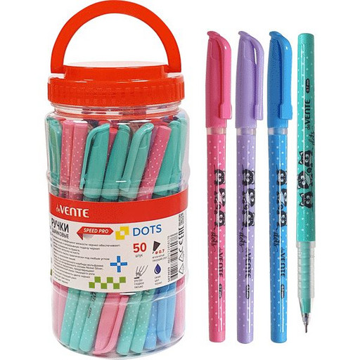 Ручка шариковая 0,7 мм синяя deVENTE Dots, игольчатый ПУ, Ultra Glide, матовый коропус ассорти