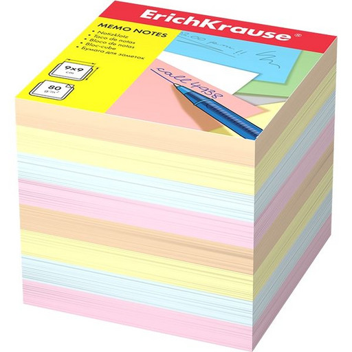 Бумага для заметок, 9*9*9 см, 4 цвета, 80 г/м2, ErichKrause