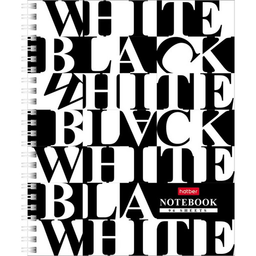 Тетрадь на гребне, 96 л., клетка, 65 г/м2, обл. мел. картон, Hatber Черное и белое_2 дизайна