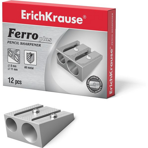 Точилка металлическая ErichKrause Ferro Plus, 2 отверстия, клиновидная