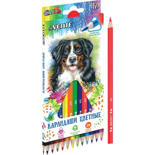 Карандаши цветные 12 цв., деревянные, трехгранные, 2М, deVENTE Cosmo Trio, в к/к