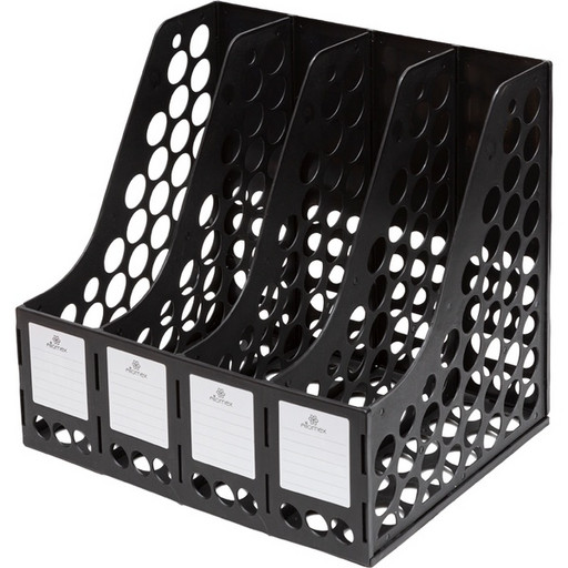 Лоток вертикальный, 4 секции, пластиковый, сборный., Attomex_черный