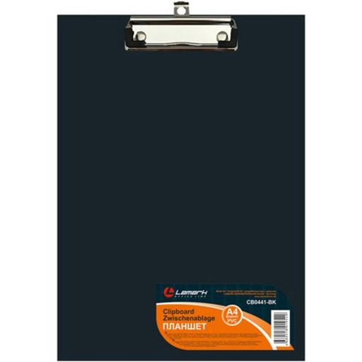 Планшет с зажимом LAMARK, А4, картон/PVC, пласт. уголки, европодвес, черный