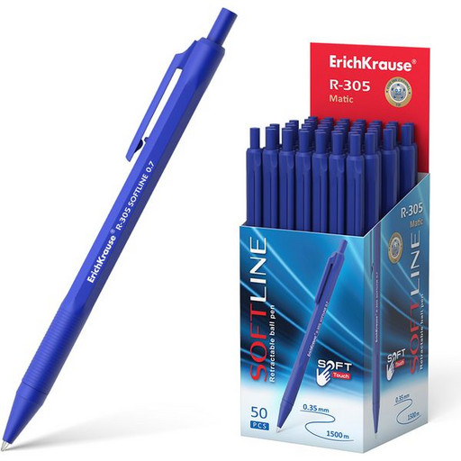 Ручка шариковая автоматическая 0,7 мм синяя ErichKrause R-305 непрозрачный корпус синего цвета