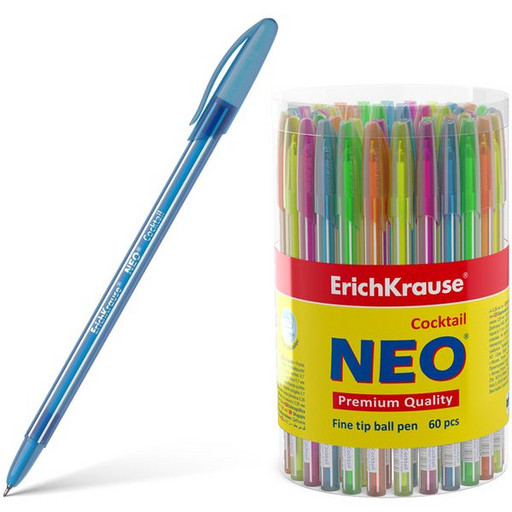 Ручка шариковая 0,7 мм синяя ErichKrause Coctail игольчатый пишущий узел, матовый корпус, одноразовая, ассорти