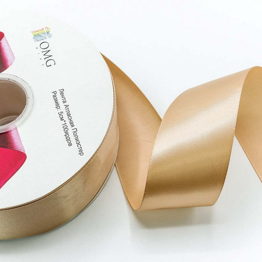 556-50/826 Лента атласная полиэстер 5 см*100 ярдов золотой 1/7 1/28