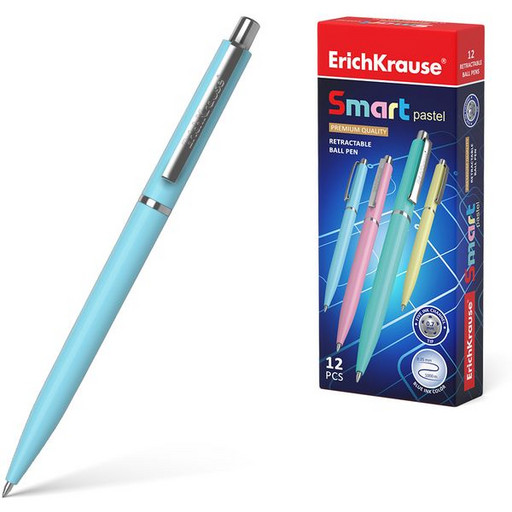 Ручка шариковая автоматическая 0,7 мм синяя ErichKrause SMART PASTEL круглый глянцевый корпус
