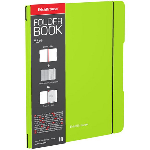 Тетрадь в съемной пластиковой обложке, 48 л., клетка, ErichKrause FolderBook Neon, зеленая
