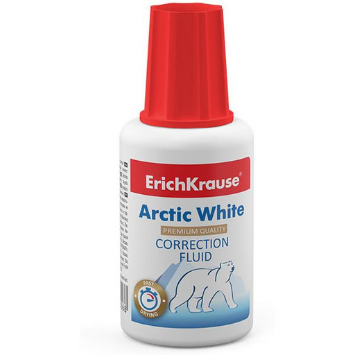 Корректирующая жидкость с кисточкой ErichKrause Arctic white, 20 мл, на основе растворителя