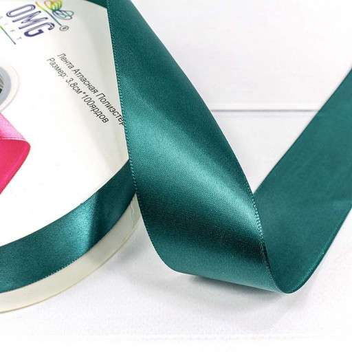 556-38/347 Лента атласная полиэстер класс А изумрудный 3,8см*100ярд 1/9 1/36