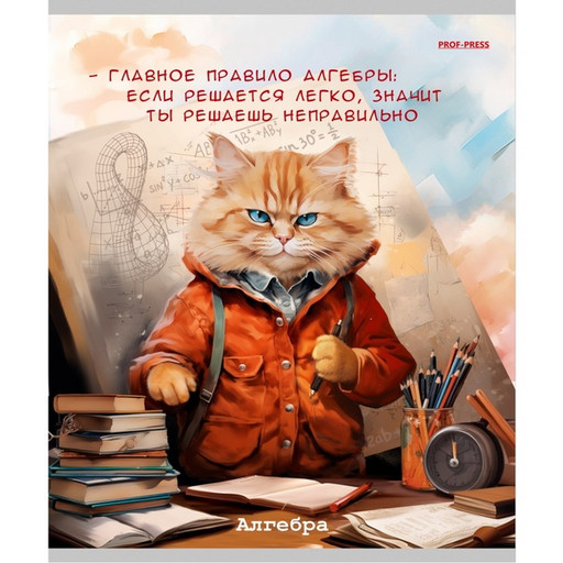 Тетрадь предметная 48 л., клетка, 60 г/м?, обл. мел. картон, Prof-Press Жил был кот_Алгебра