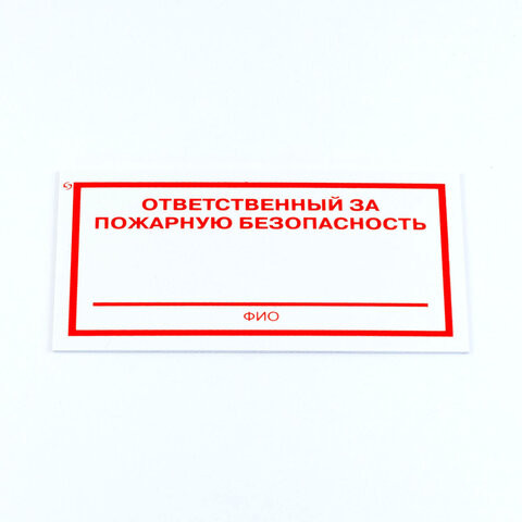 Знак "Ответственный за пожарную безопасность", КОМПЛЕКТ 3 штуки, 100х200х2 мм, пластик, F21