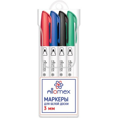 Маркеры для м/м доски, набор 4 цвета, пулевидный н-к, 3 мм, Attomex