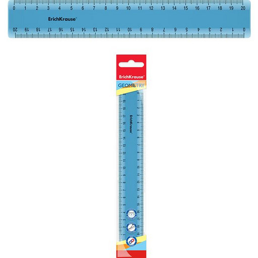 Линейка 20 см, пластиковая, полупрозрачная, синяя, ErichKrause Standard