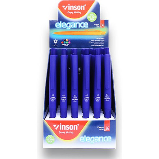 Ручка шариковая автоматическая, синяя, 0.7 мм, узел Fine tip, круглая, soft touch, Vinson Elegance