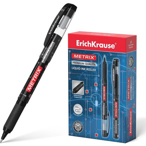 Роллер 0,5 мм черный ErichKrause Metrix, толщина линии 0,45 мм, длина письма 1200 м