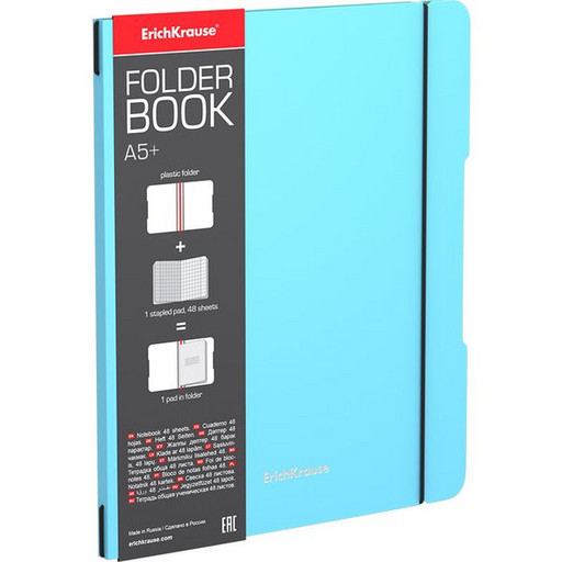 Тетрадь в съемной пластиковой обложке, 48 л., клетка, ErichKrause FolderBook Pastel, голубая