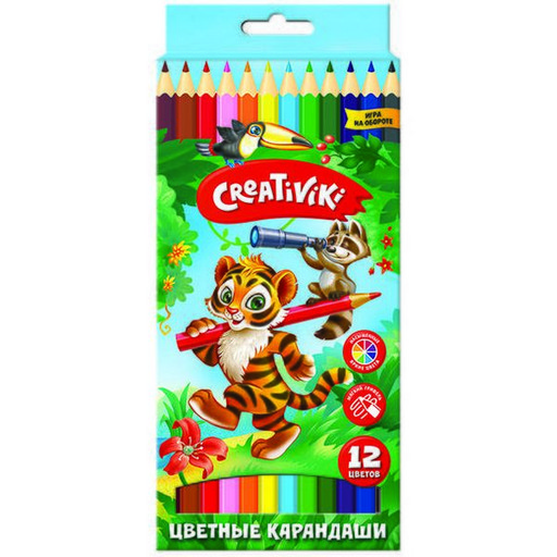 Карандаши цветные 12 шт. Creativiki, дерев. шестигранный корпус, в к/к