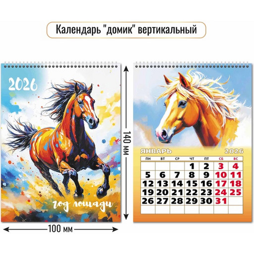 Календарь-домик 2026 г. Символ года: 100*140 мм, перекидные листы, на гребне