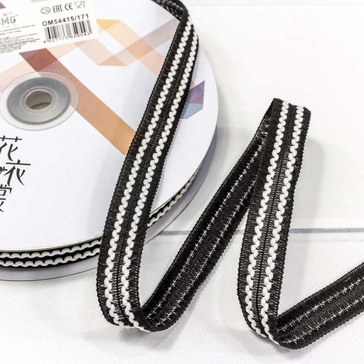 544-15/171 Лента декоративная с бахромой (полиэстер) 1,5 см*25 ярд черный 1/8 1/192