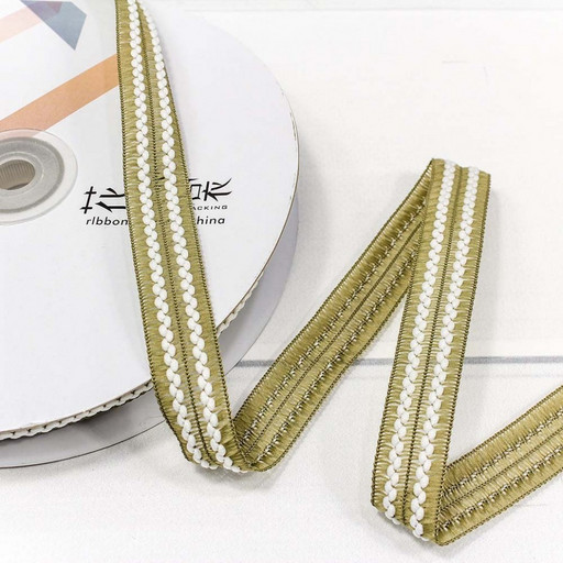 544-15/94 Лента декоративная с бахромой (полиэстер) 1,5 см*25 ярд хаки 1/8 1/192