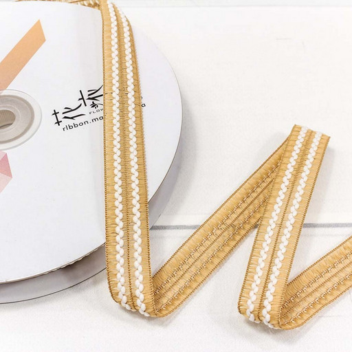 544-15/52 Лента декоративная с бахромой (полиэстер) 1,5 см*25 ярд бежевый 1/8 1/192