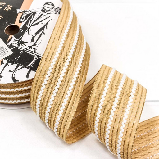 546-38/52 Лента декоративная с бахромой (полиэстер) 3,8 см*18 ярд бежевый 1/5 1/120