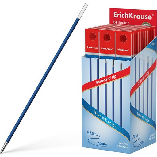Стержень шариковый 140 мм, синий, 1.0 мм, ErichKrause R-301 Stick, стандарт. вязкости, инд/уп