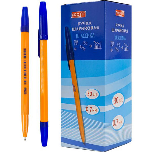 Ручка шариковая, 0.7 мм, синяя, Profit Классика, желтый корпус