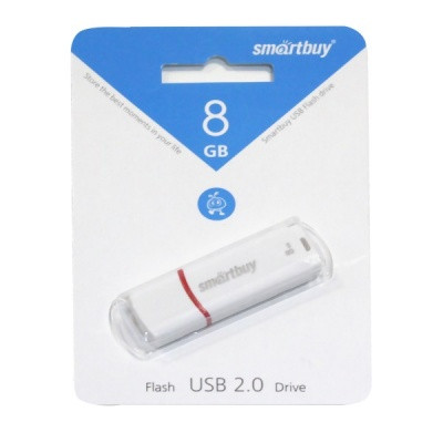 Флеш-накопитель USB 2.0, 8 ГБ, Smartbuy Crown_белый