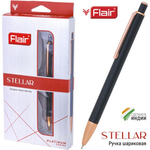 Ручка шариковая автоматическая Flair STELLAR, синяя, цв. корпуса черный, футляр
