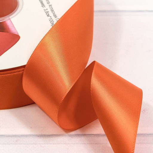 556-38/750 Лента атласная 1/9 (полиэстер) 3,8 см*100 ярдов красно-оранжевый  1/36