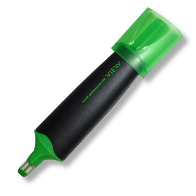 Текстовыделитель UNI Promark View, зеленый, 1-5.3 мм, вращающийся клиновидный ПУ, оптический прицел