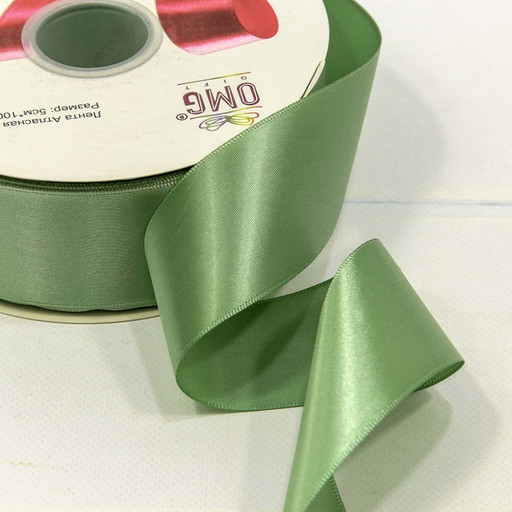 556-50/564 Лента атласная (полиэстер) 5 см*100 ярдов резедово-зелёный 1/7 1/28