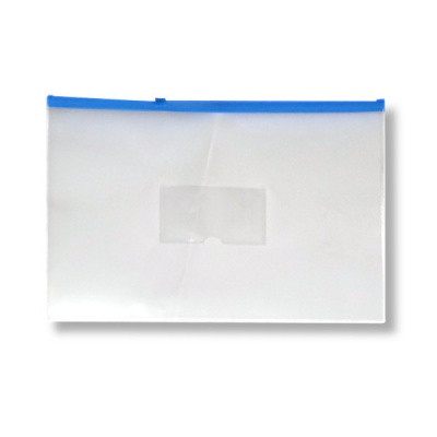 Папка на гибкой молнии zip А4 150 мкм Бюрократ, карман д/визитки, прозрачная с синим