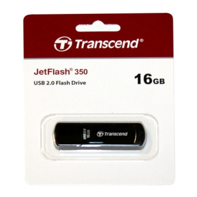 Флеш-накопитель USB 2.0, 16 ГБ, Transcend JetFlash 350 Black