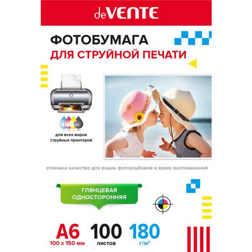 Фотобумага А6 180 г/м² 100 л. глянцевая односторонняя