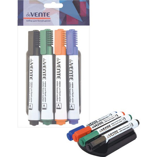 Набор маркеров для м/м доски 5,0 мм 4 цвета deVENTE, пулевидный ПУ, магнитная губка