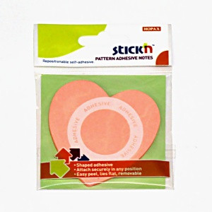 Бумага для заметок с клеевым краем фигурная, 76*76 мм, 50 л., 70 г/м2, розовая, Stick`n Hopax Сердце