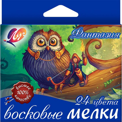 Мелки восковые 24 цвета ЛУЧ Фантазия, на масляной основе, круглые, в индивид. этикетке, к/уп.