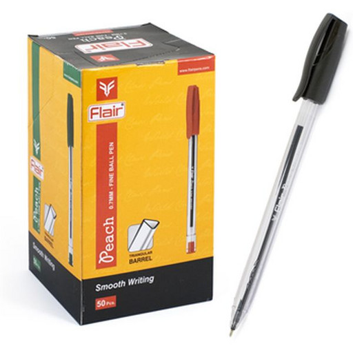 Ручка шариковая 0,7 мм черная Flair Peach, игольч. ПУ, чернила на м/о, треугольный прозр. корпус