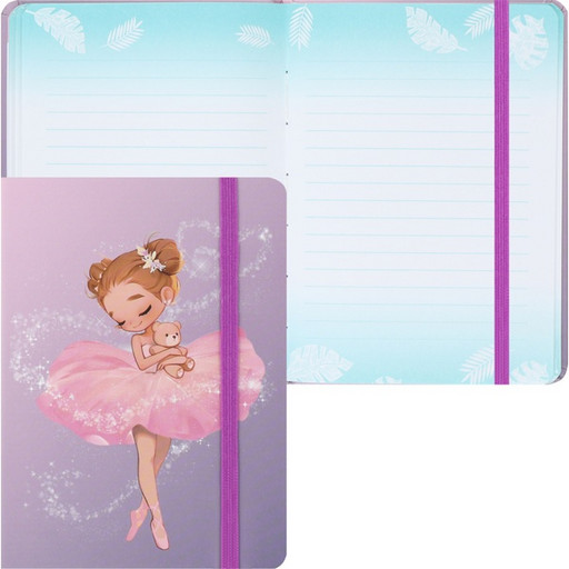 Блокнот в твердом переплете, А6, 64 л., 70 г/м², линия (стилиз.), мат. лам., резинка, КОКОС Small ballerina