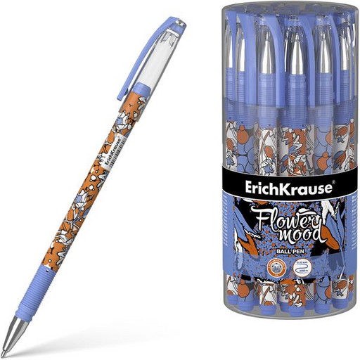 Ручка шариковая синяя, 0.7 мм, рифл. грип, soft touch, метал. н-к, ErichKrause Tulips Stick