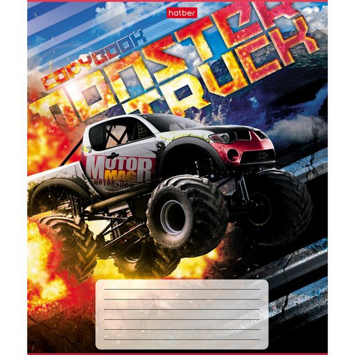 Тетрадь 24 л., клетка, Hatber MonsterTruck, 65 г/м2, с/углы, ассорти 5 дизайнов