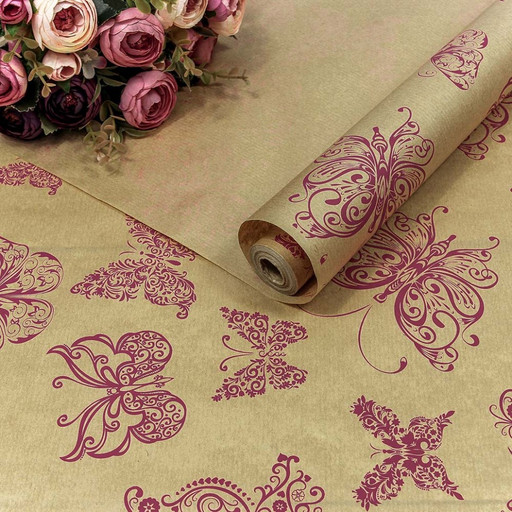 1403/29 Бумага Крафт 0,72*10м Верже 40г "Мотыльки" Розовый 1/22