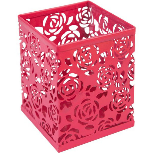Стакан-органайзер deVENTE, металлический ажурный, квадратный, 80*80*98 мм, ярко-розовый